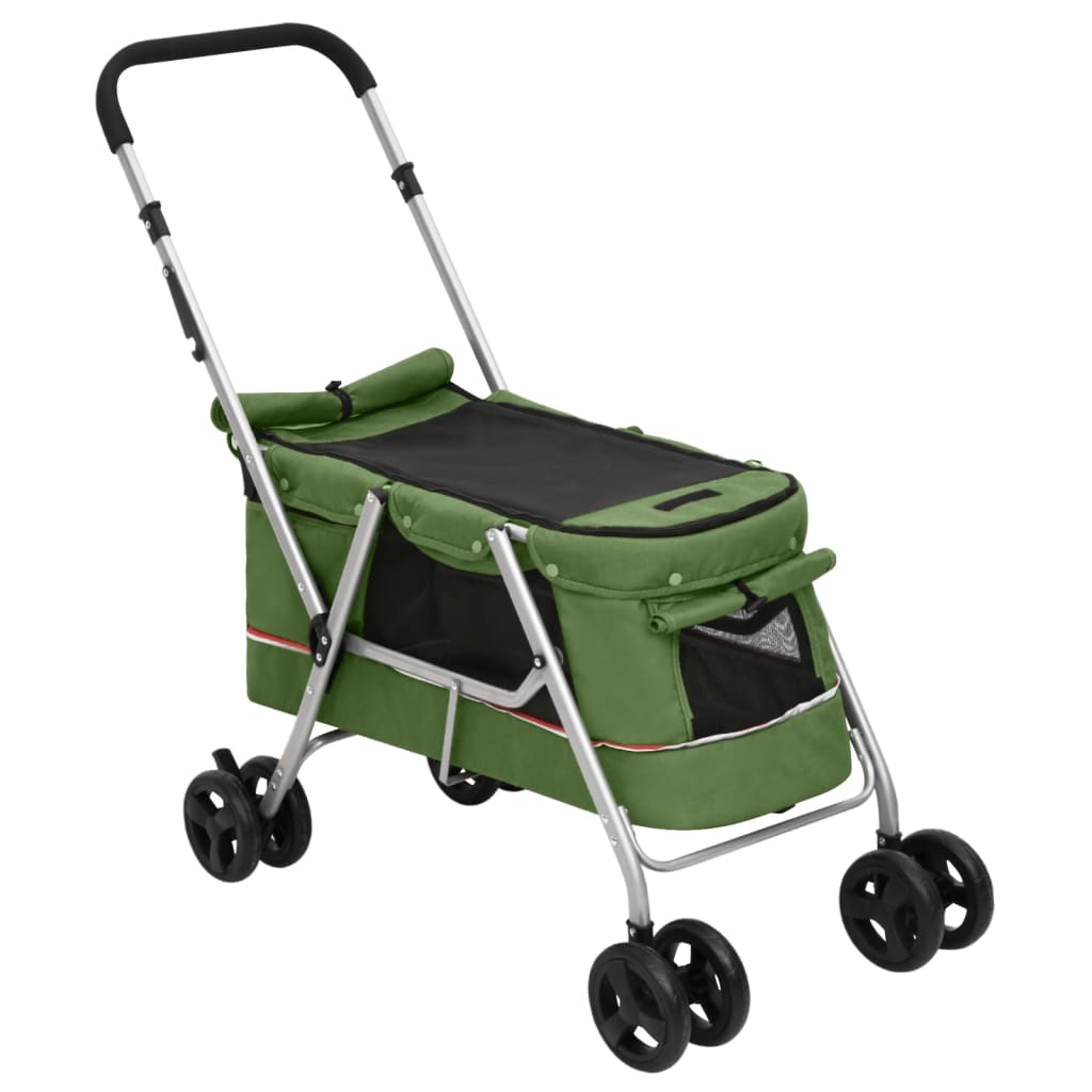 vidaXL Zložljiv pasji voziček zelen 100x49x96 cm laneno blago