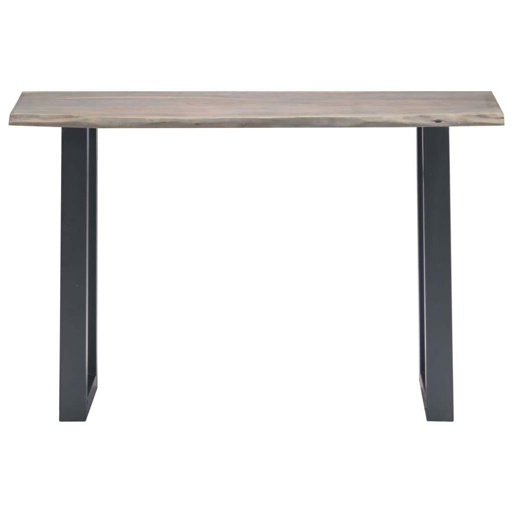 vidaXL Konzolna mizica trden akacijev les in železo 115x35x76 cm siva