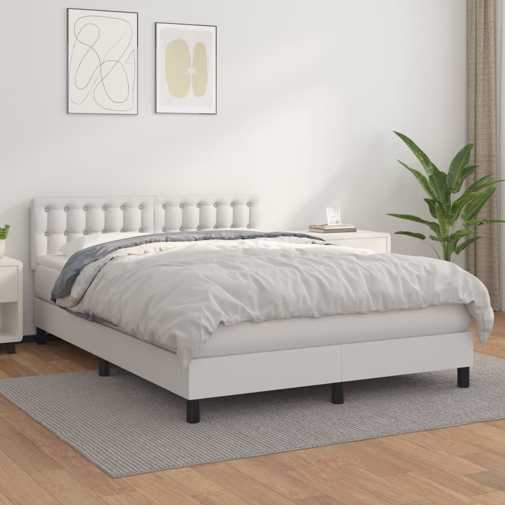 vidaXL Box spring postelja z vzmetnico bel 140x200 cm umetno usnje