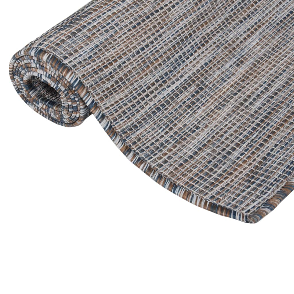 vidaXL Zunanja preproga ploščato tkanje 140x200 cm rjava in modra