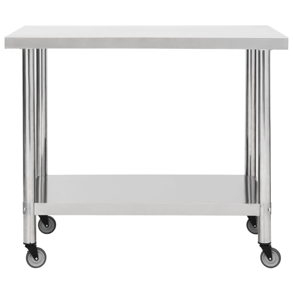 vidaXL Kuhinjska delovna miza s kolesi 100x30x85 cm nerjaveče jeklo