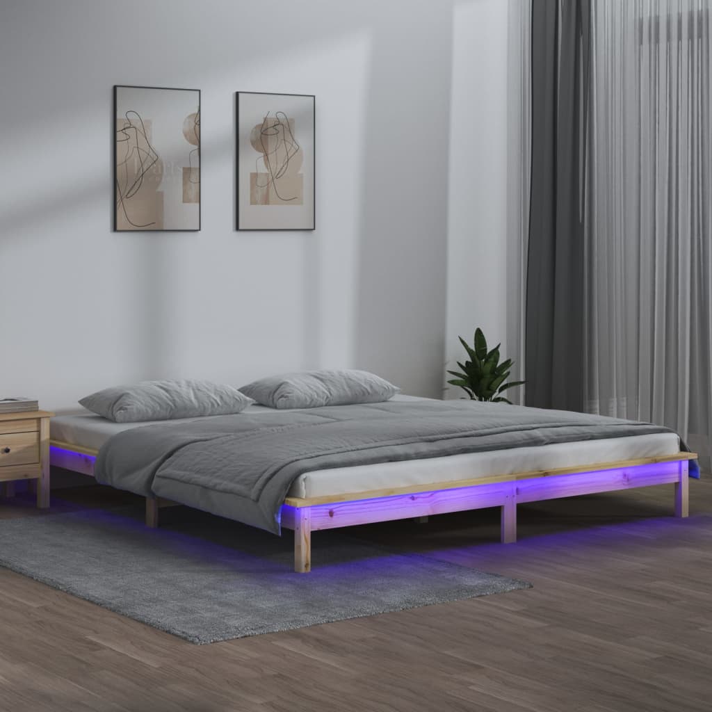 vidaXL LED posteljni okvir 200x200 cm trden les