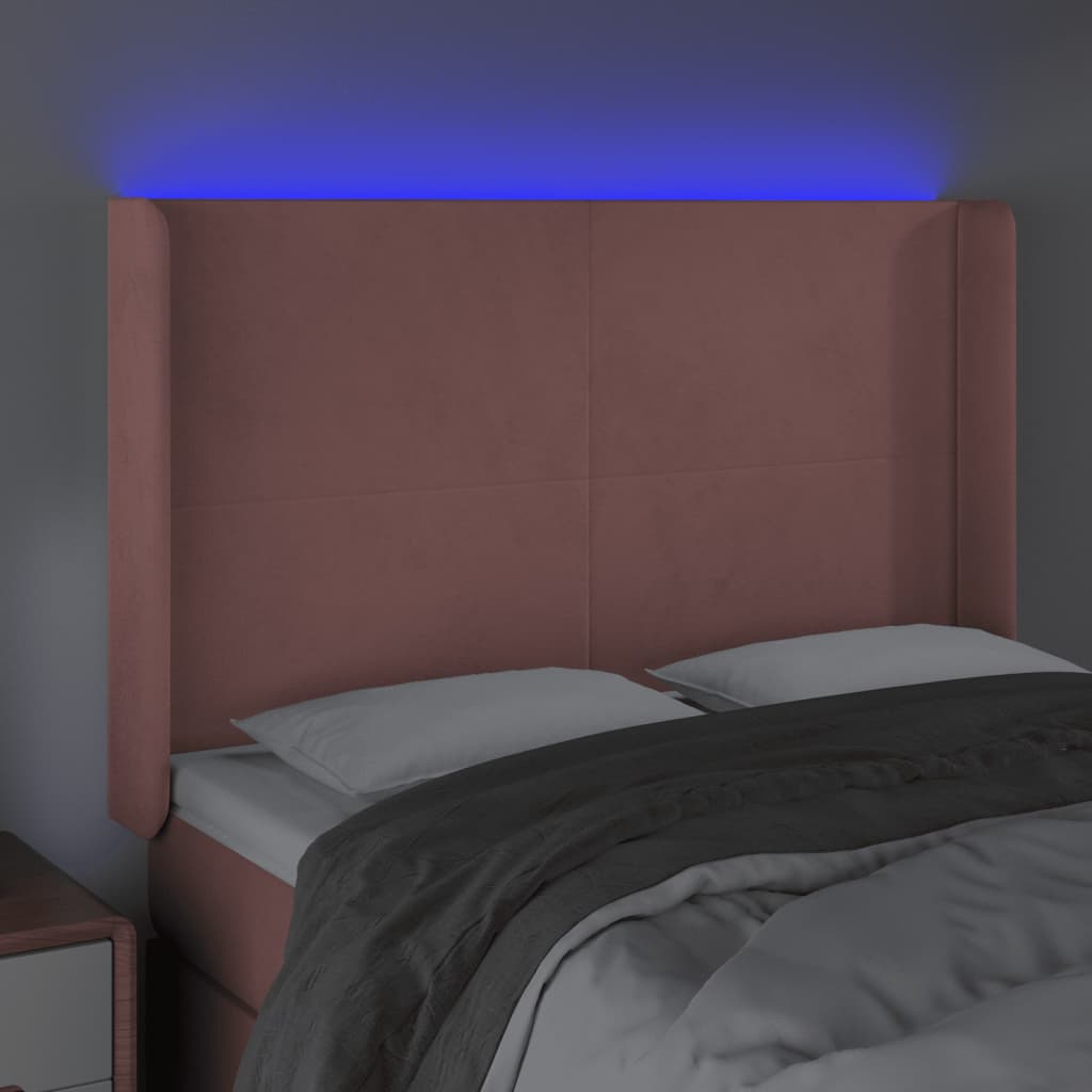 vidaXL LED posteljno vzglavje roza 147x16x118/128 cm žamet