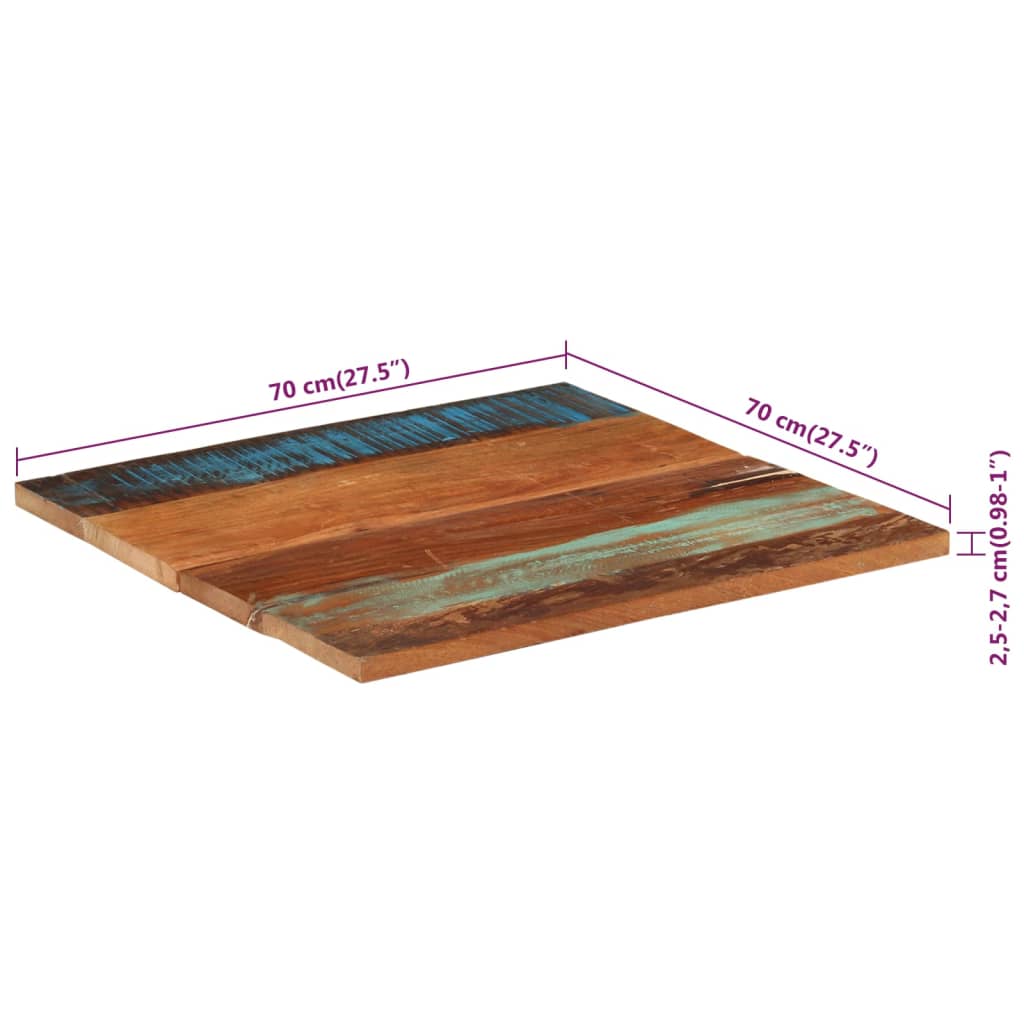 vidaXL Kvadratna mizna plošča 70x70 cm 25-27 mm trden predelan les