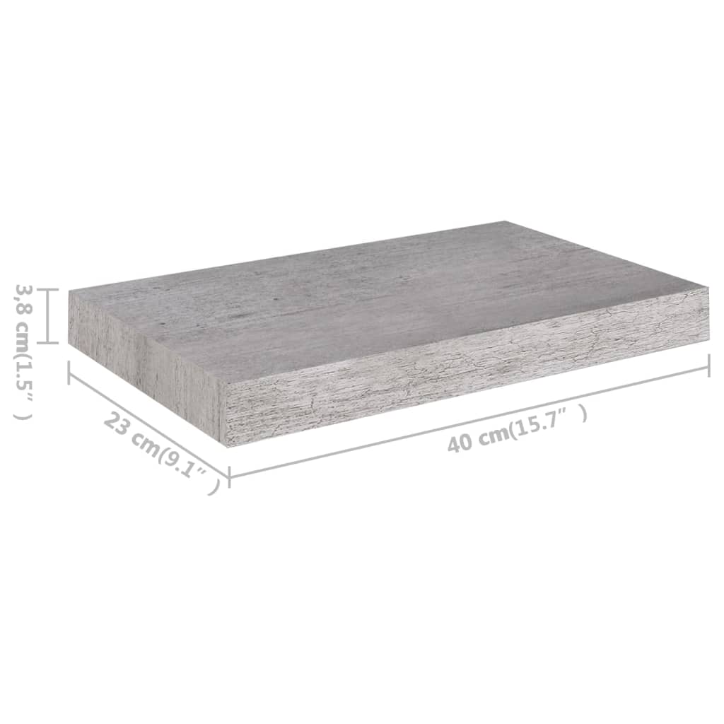 vidaXL Stenska polica betonsko siva 40x23x3,8 cm MDF