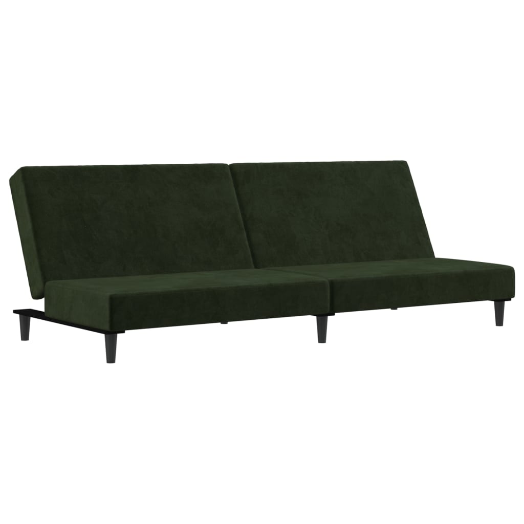 vidaXL Kavč dvosed z ležiščem in stolčkom temno zelen žamet