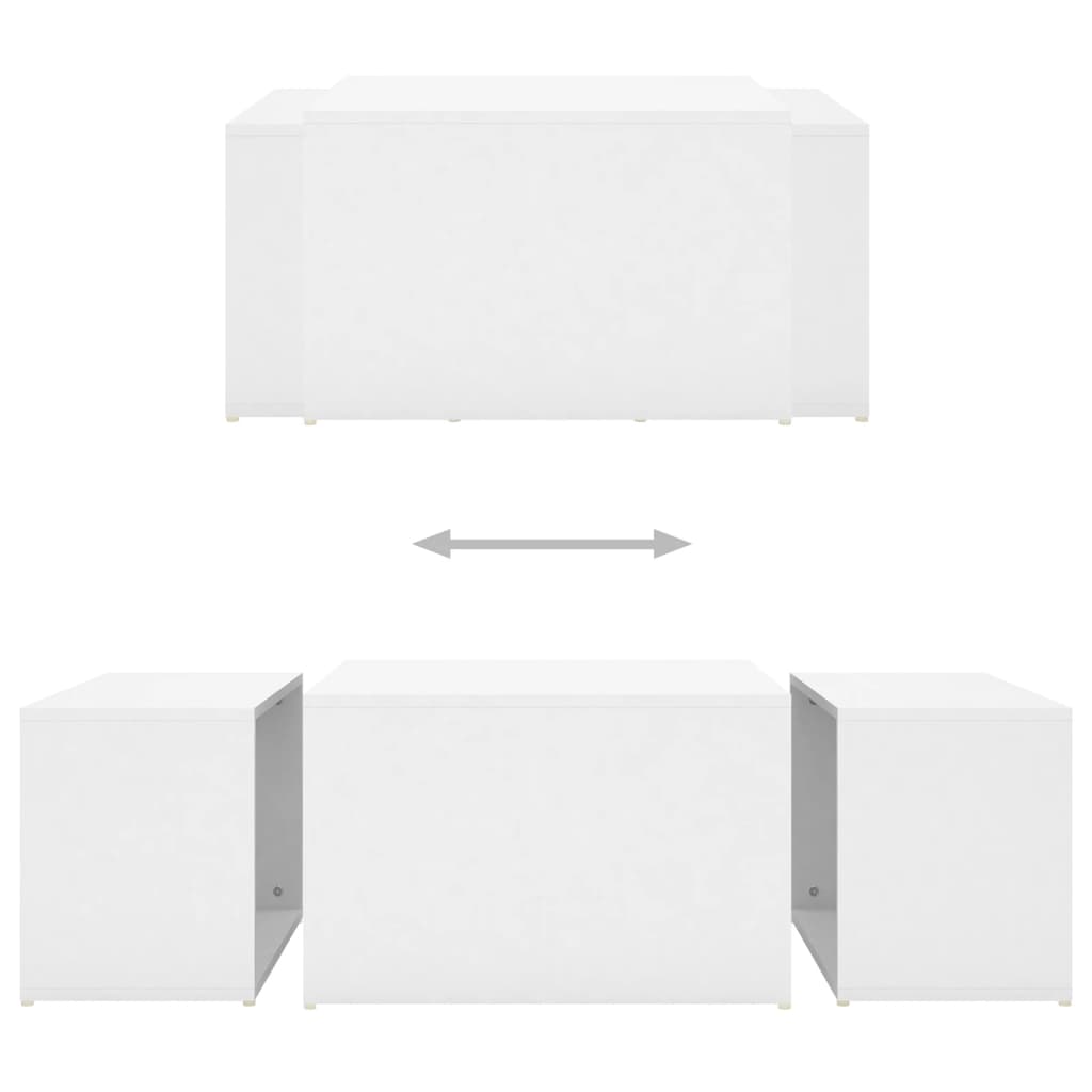 vidaXL Komplet 3 klubskih mizic bel 60x60x38 cm iverna plošča