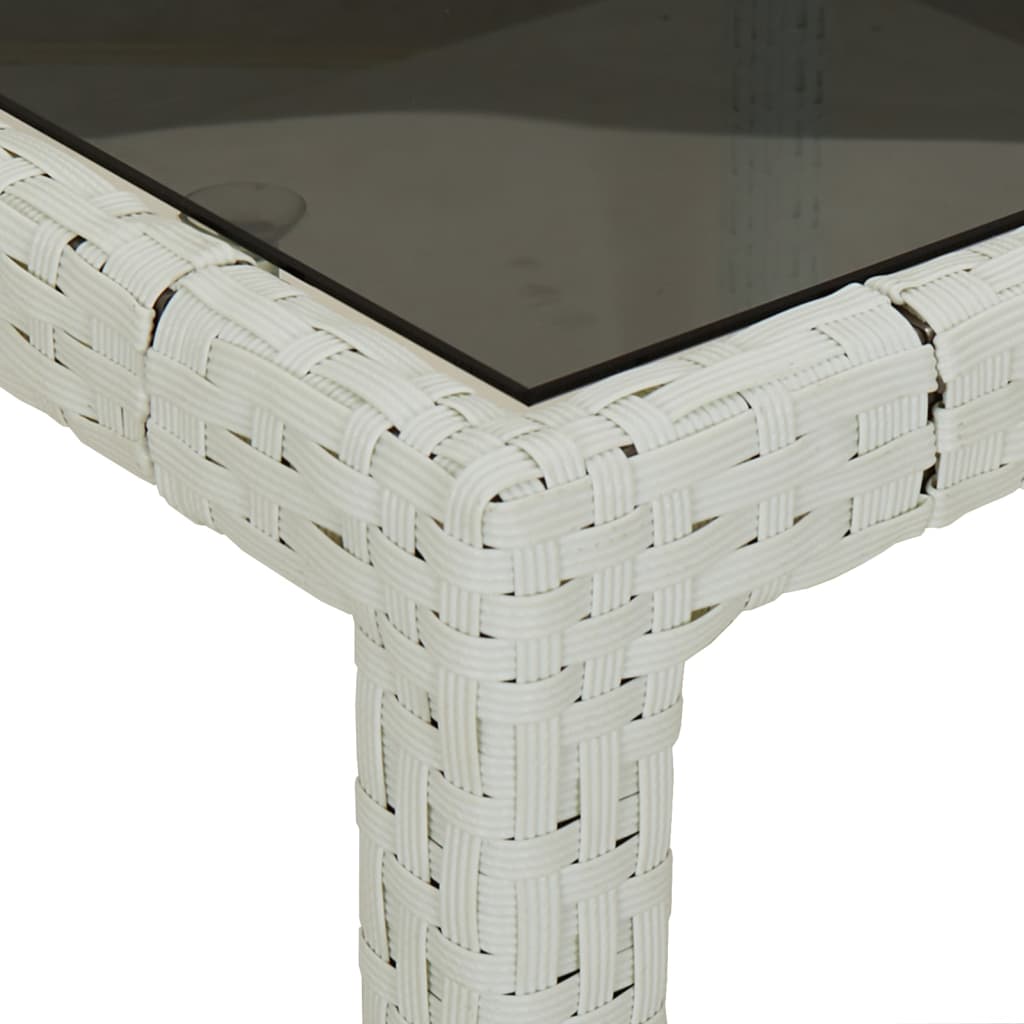 vidaXL Vrtna miza 150x90x75 cm kaljeno steklo in poli ratan bel