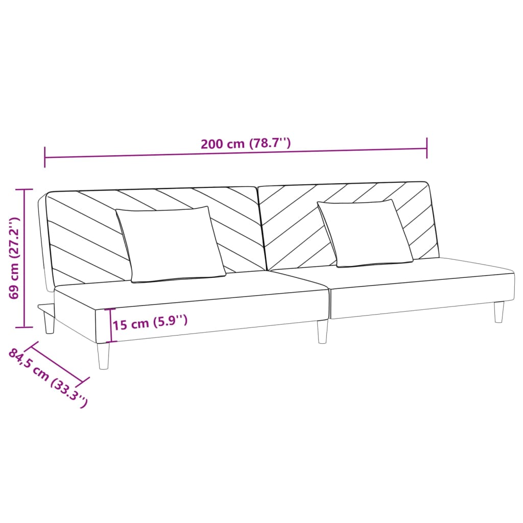 vidaXL Kavč dvosed z ležiščem, blazinama in stolčkom moder žamet