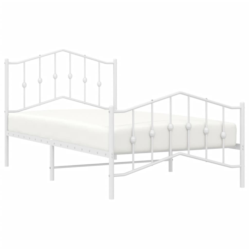 vidaXL Kovinski posteljni okvir z vzglavjem in vznožjem bel 100x190 cm