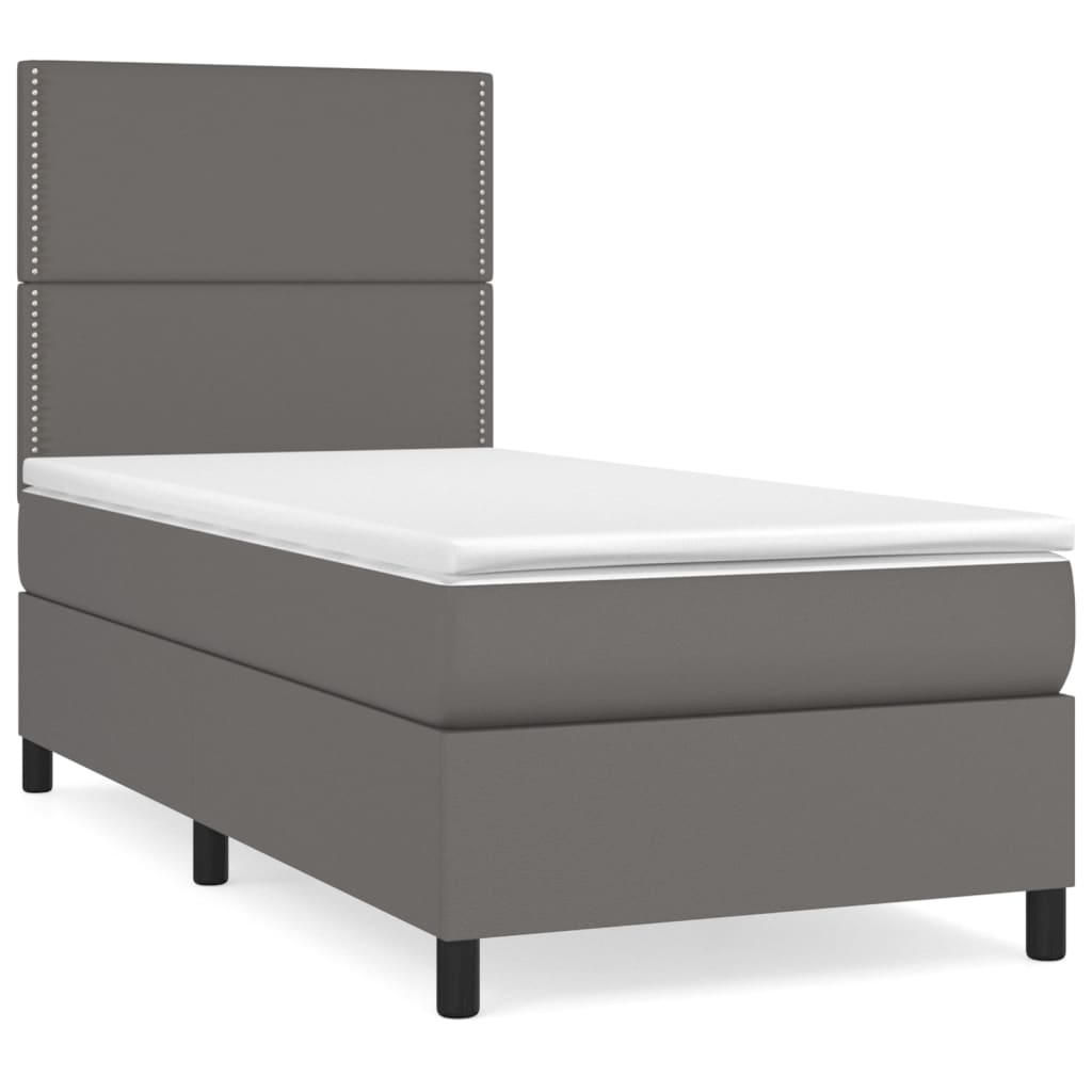 vidaXL Box spring postelja z vzmetnico siva 80x200 cm umetno usnje