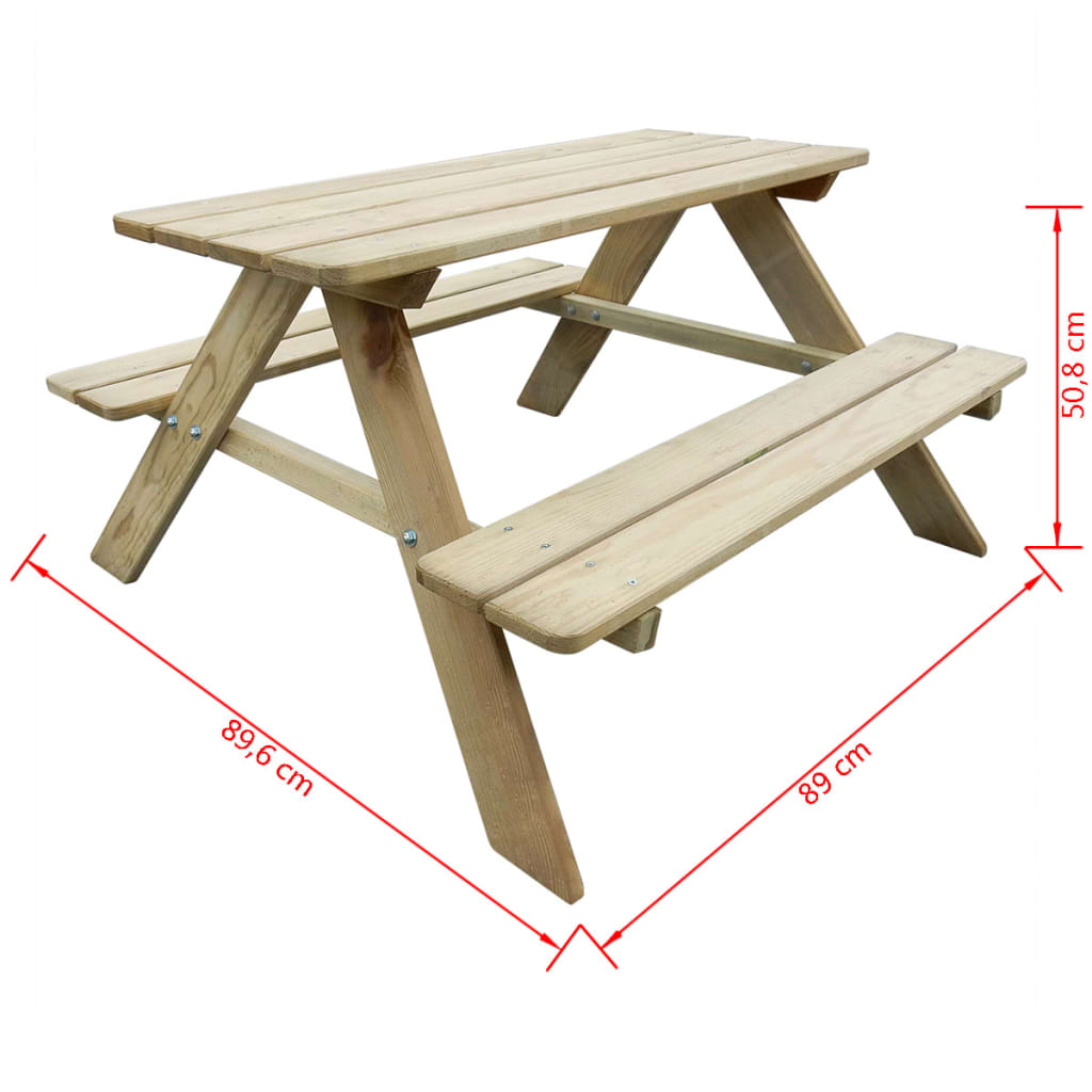 vidaXL Otroška piknik miza 89x89,6x50,8 cm iz lesa