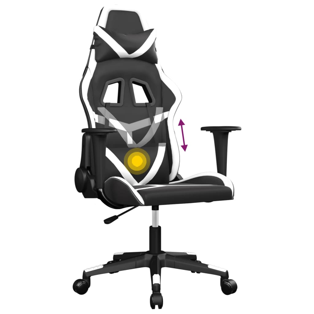 vidaXL Masažni gaming stol črno in belo umetno usnje