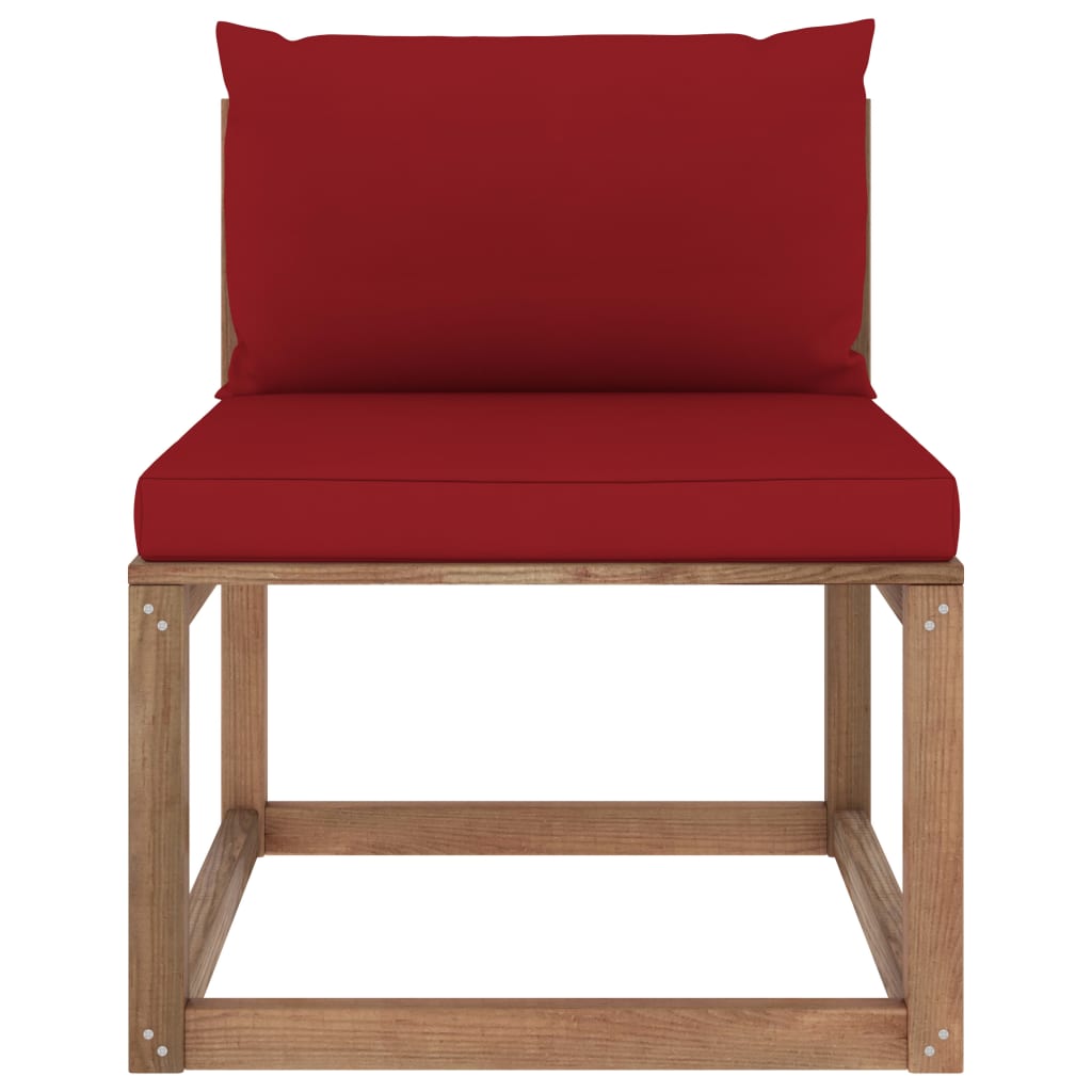 vidaXL Vrtni sredinski kavč iz palet z vinsko rdečimi blazinami