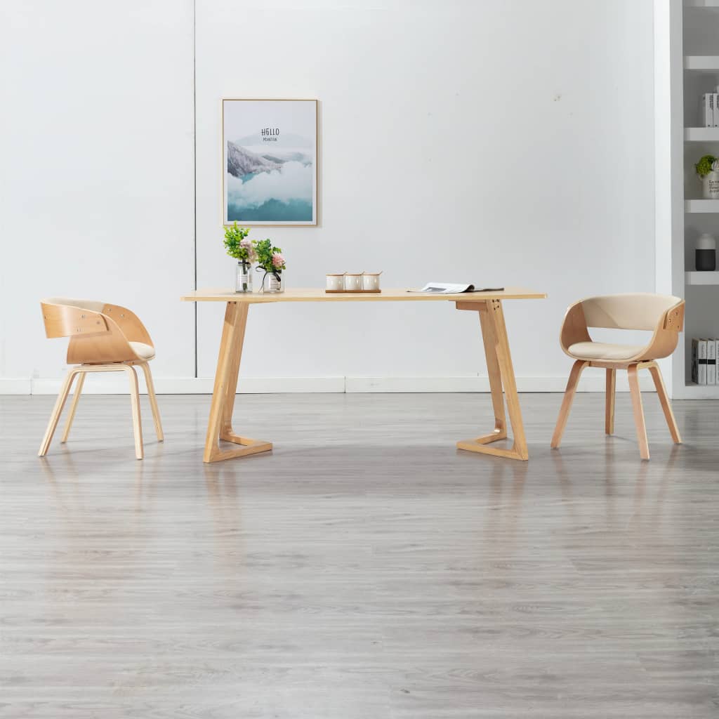 vidaXL Jedilni stol krem ukrivljen les in umetno usnje
