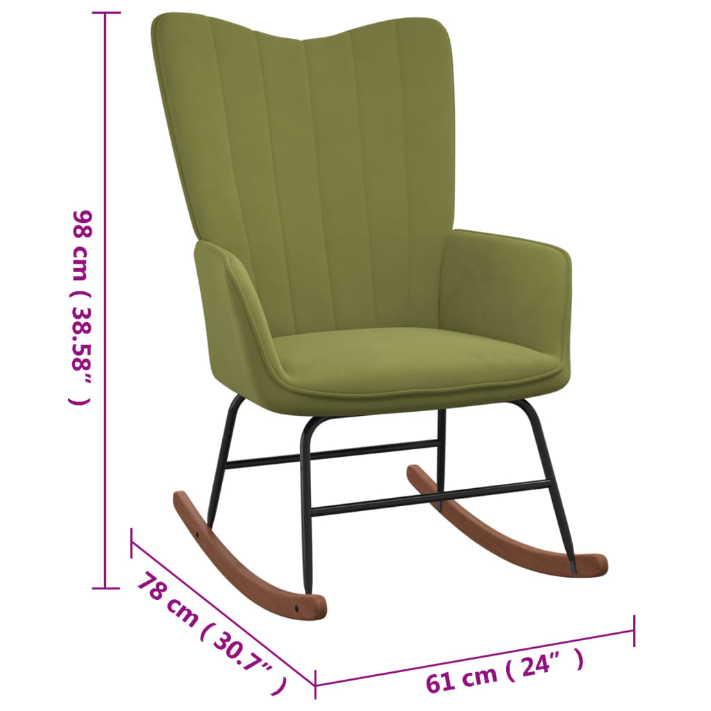 vidaXL Gugalni stol s stolčkom svetlo zelen žamet