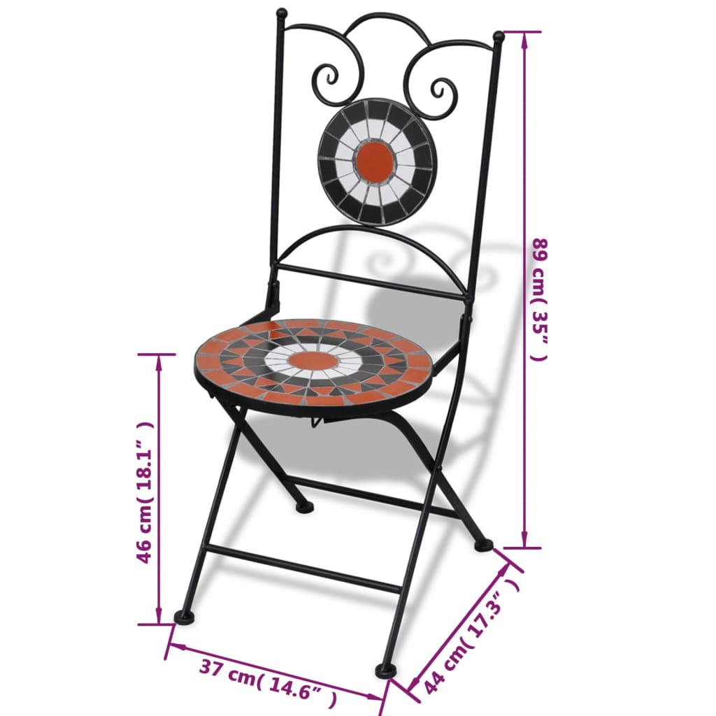 vidaXL Zložljivi bistro stoli 2 kosa keramika terakota in bele barve