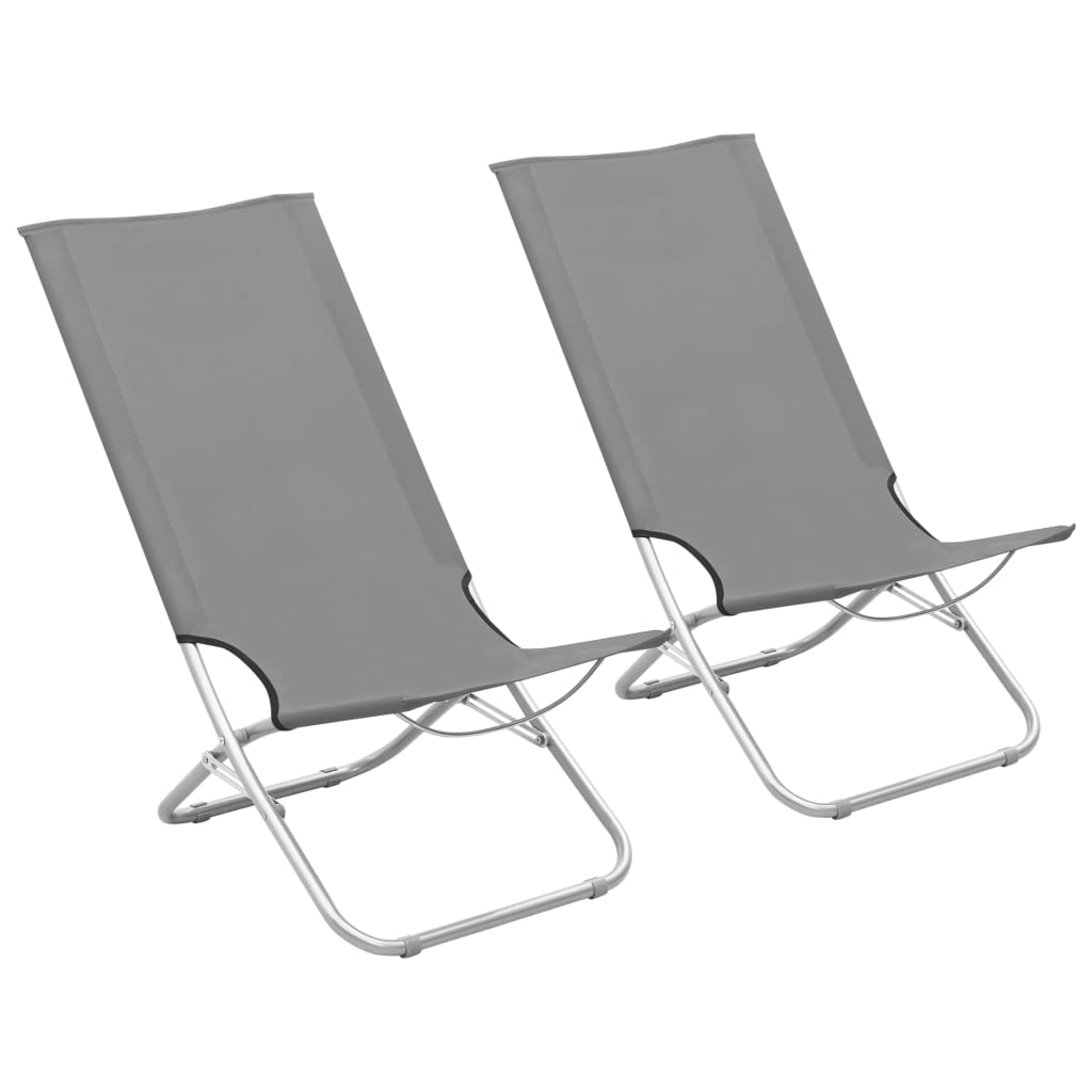 vidaXL Zložljivi stoli za na plažo 2 kosa sivo blago