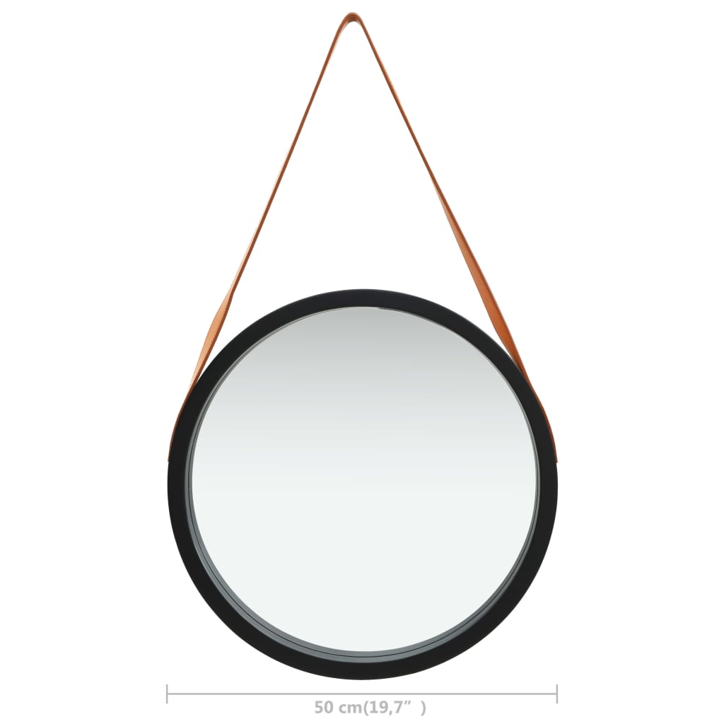 vidaXL Stensko ogledalo s pasom 50 cm črno