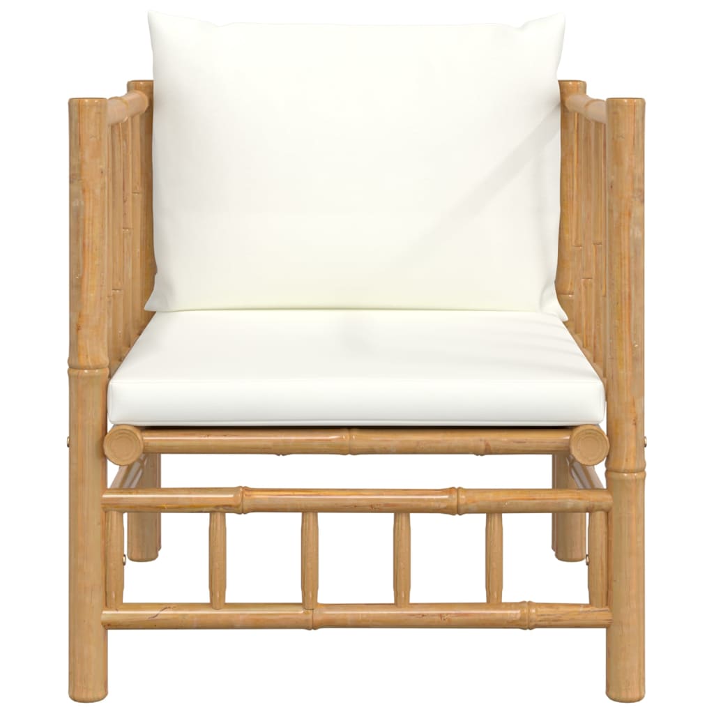 vidaXL Vrtni kavč s kremno belimi blazinami bambus