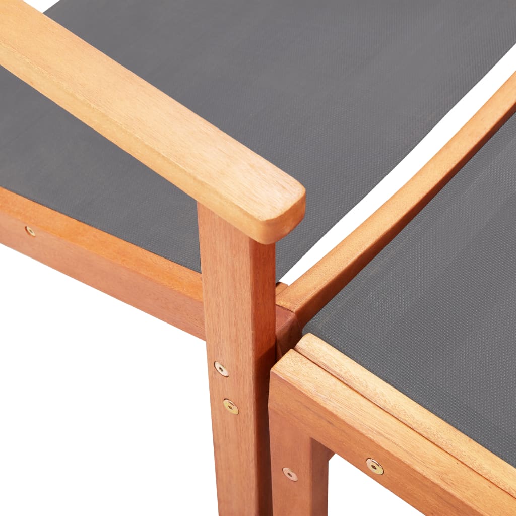 vidaXL Vrtni stol z naslonjalom za noge siv evkaliptusov les in tekstil
