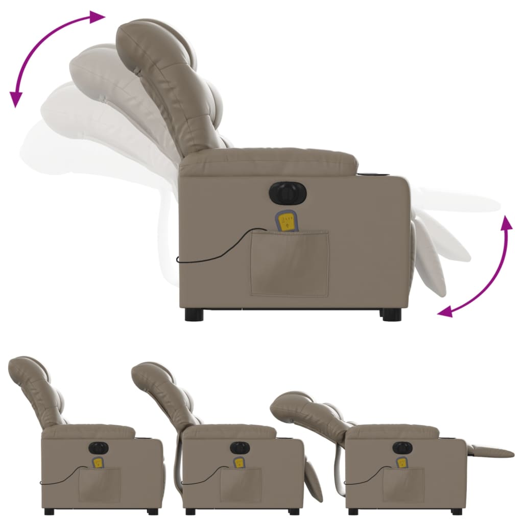vidaXL Električni masažni stol s funkcijo vstajanja kapučino um. usnje