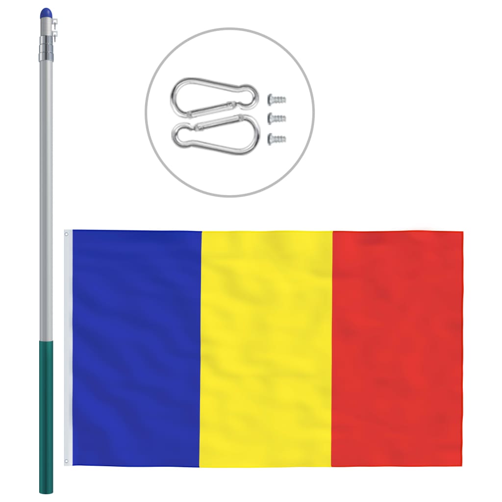 vidaXL Romunska zastava in aluminijast zastavni drog 6 m