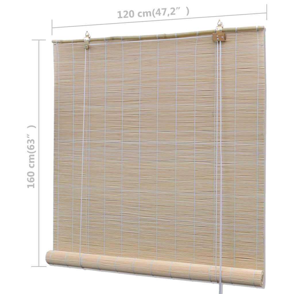 vidaXL Rolo senčilo iz naravnega bambusa 2 kosa 120x160 cm
