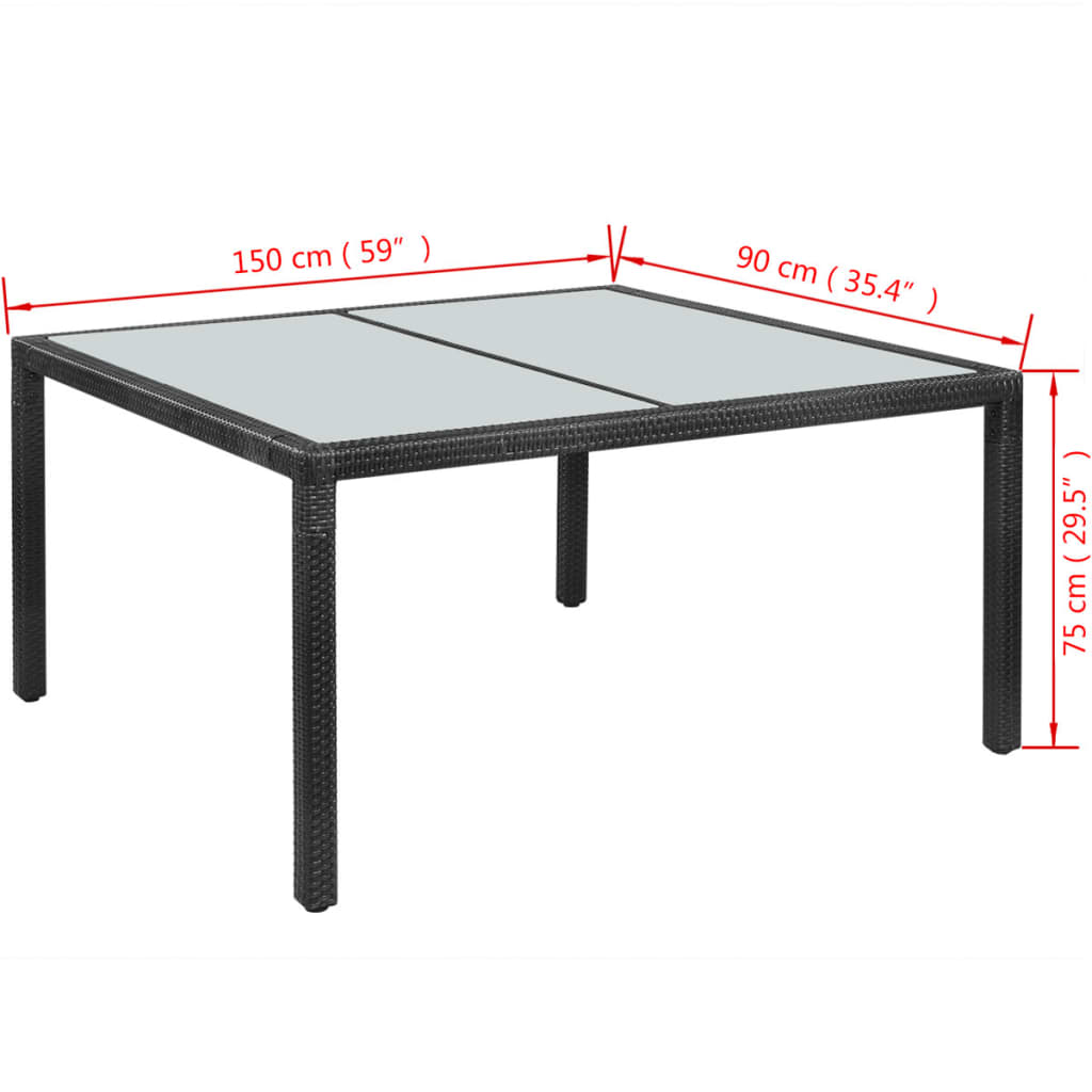vidaXL Vrtna miza črna 150x90x75 cm poli ratan