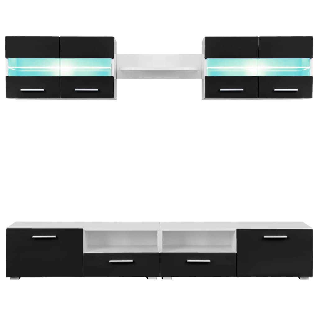 vidaXL Stenska TV enota 5-delna z LED osvetlitvijo visok sijaj črna