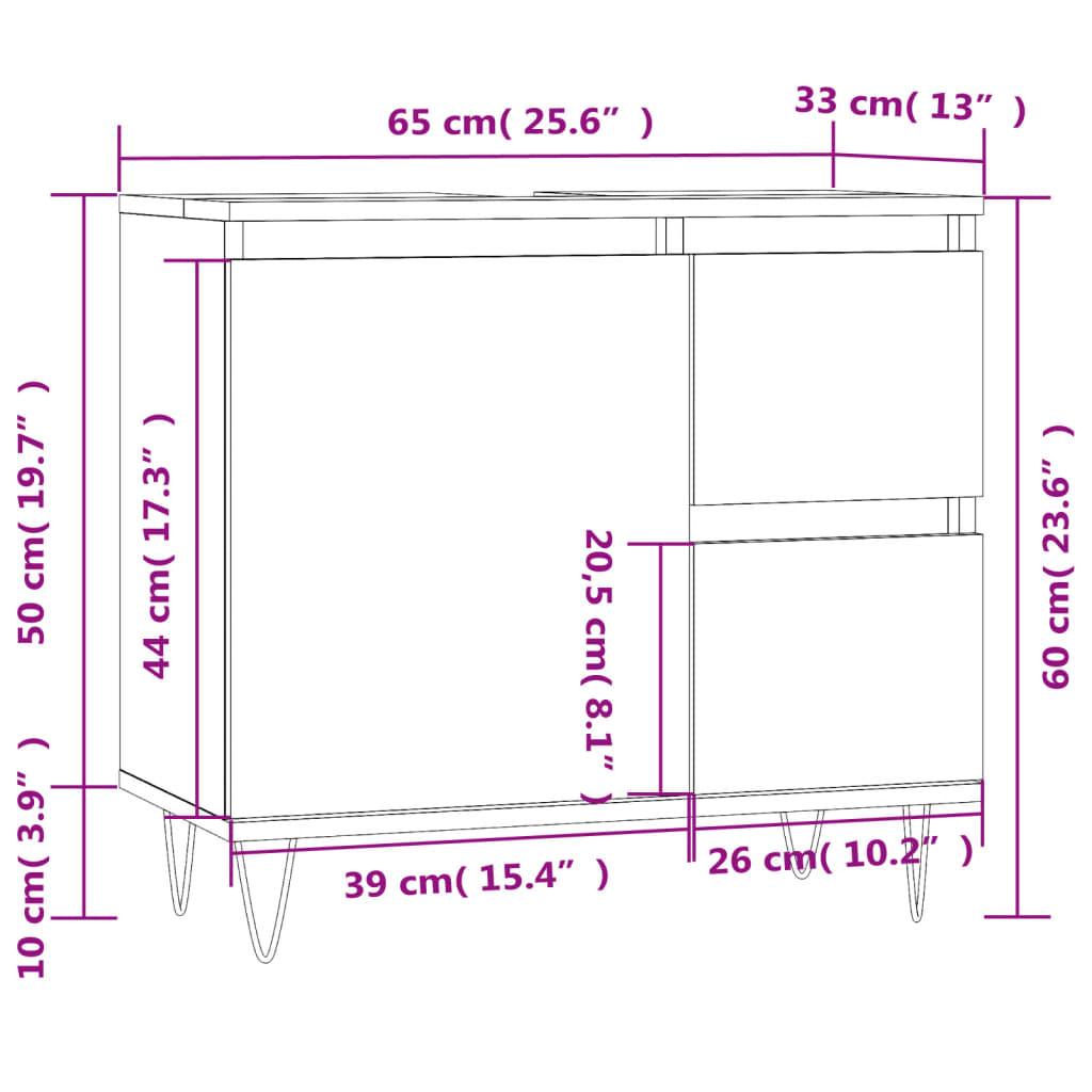 vidaXL Kopalniška omarica siva sonoma 65x33x60 cm inženirski les