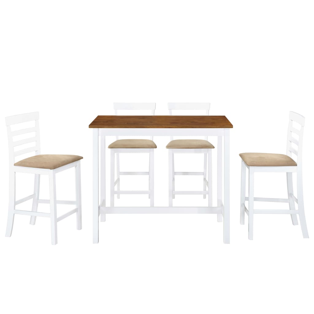 vidaXL Barska miza in stoli 5-delni komplet trden les rjava in bela