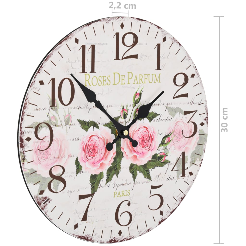vidaXL Starinska stenska ura rože 30 cm