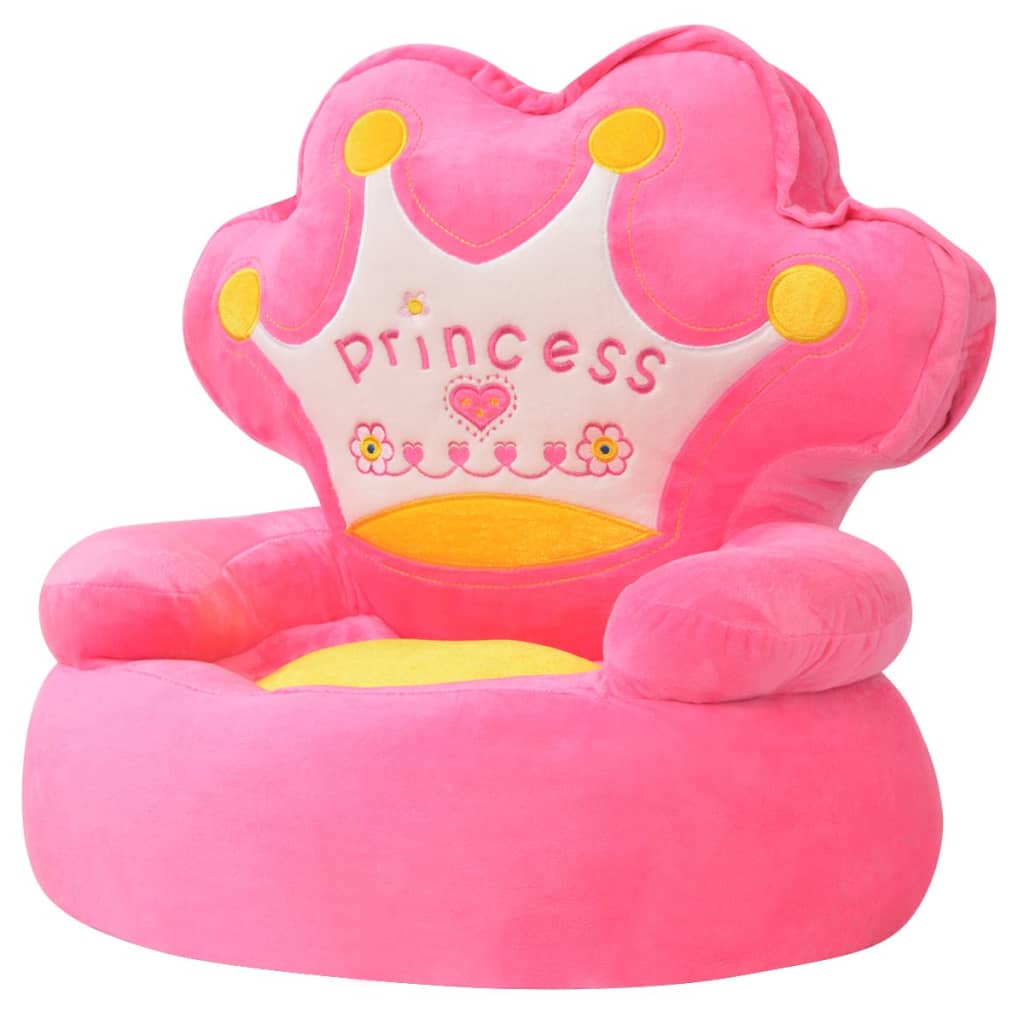 vidaLX Plišasti otroški stol Princess roza barve