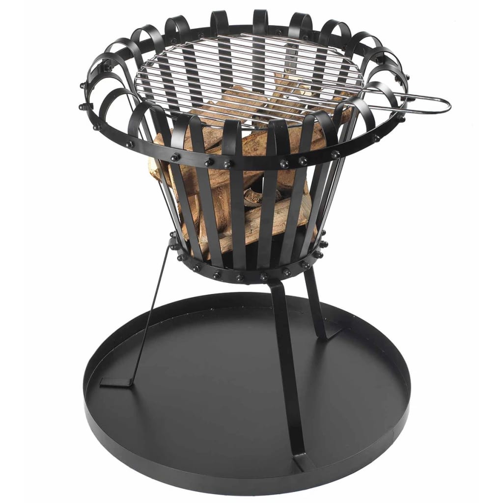 Perel Ognjišče v obliki košare s posodo za pepel okroglo črno