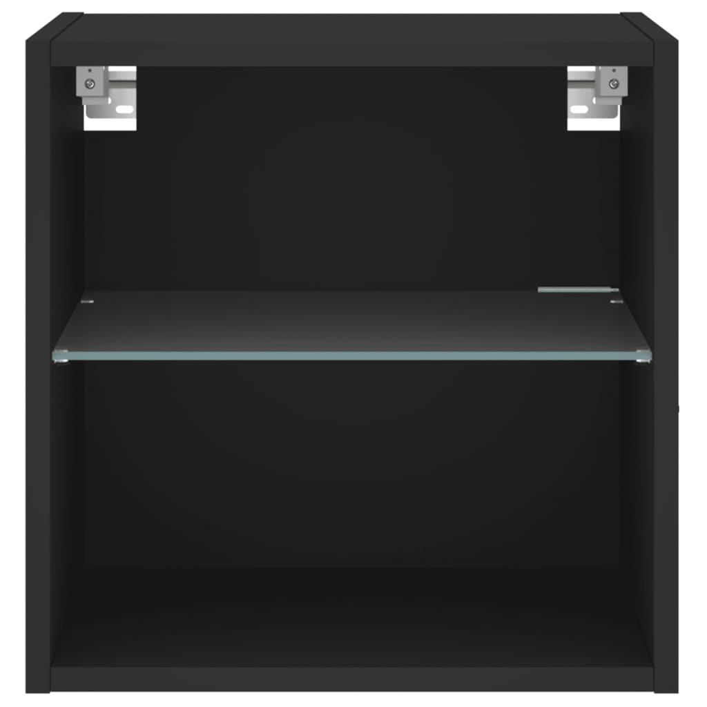 vidaXL Nočna omarica z LED lučkami stenska črna