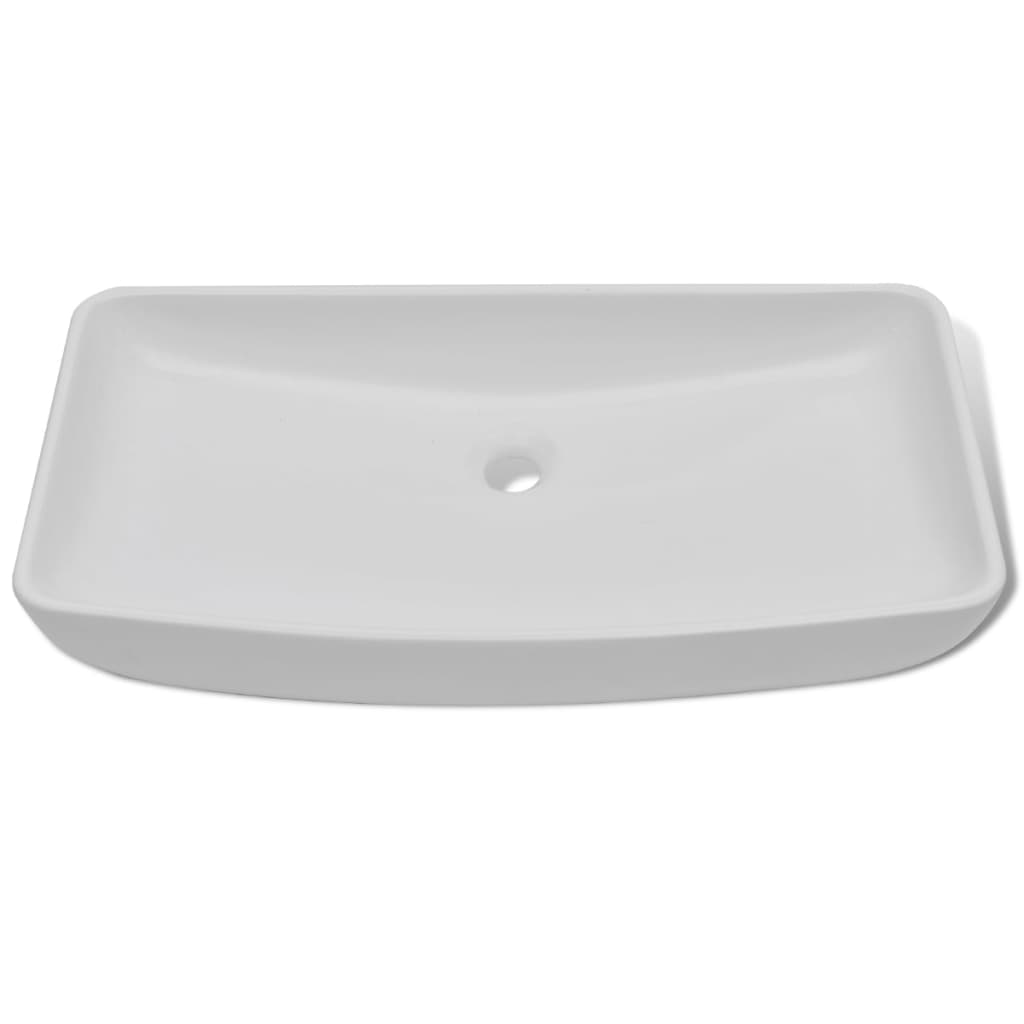 vidaXL Umivalnik z izmenično pipo keramika pravokotna bele barve