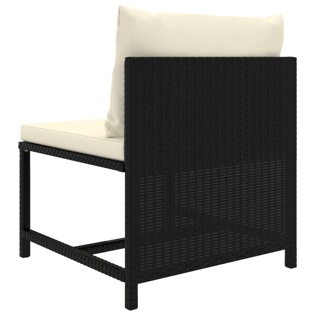 vidaXL Sekcijski sredinski kavč z blazinami črn poli ratan
