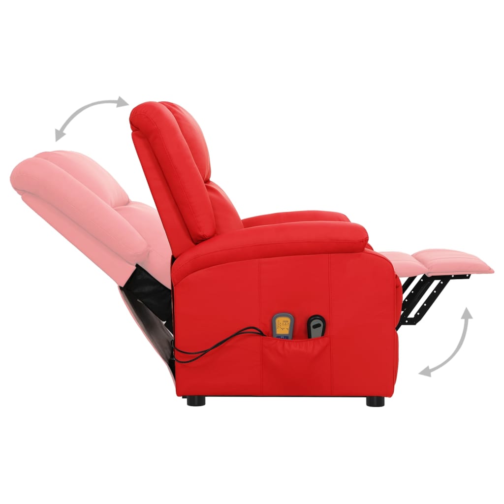 vidaXL Masažni stol s funkcijo vstajanja rdeče umetno usnje