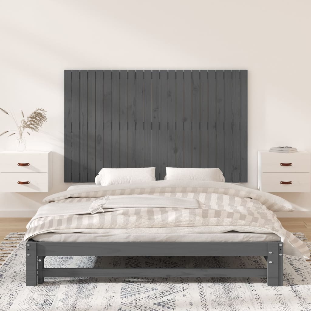 vidaXL Stensko posteljno vzglavje sivo 147x3x90 cm trdna borovina