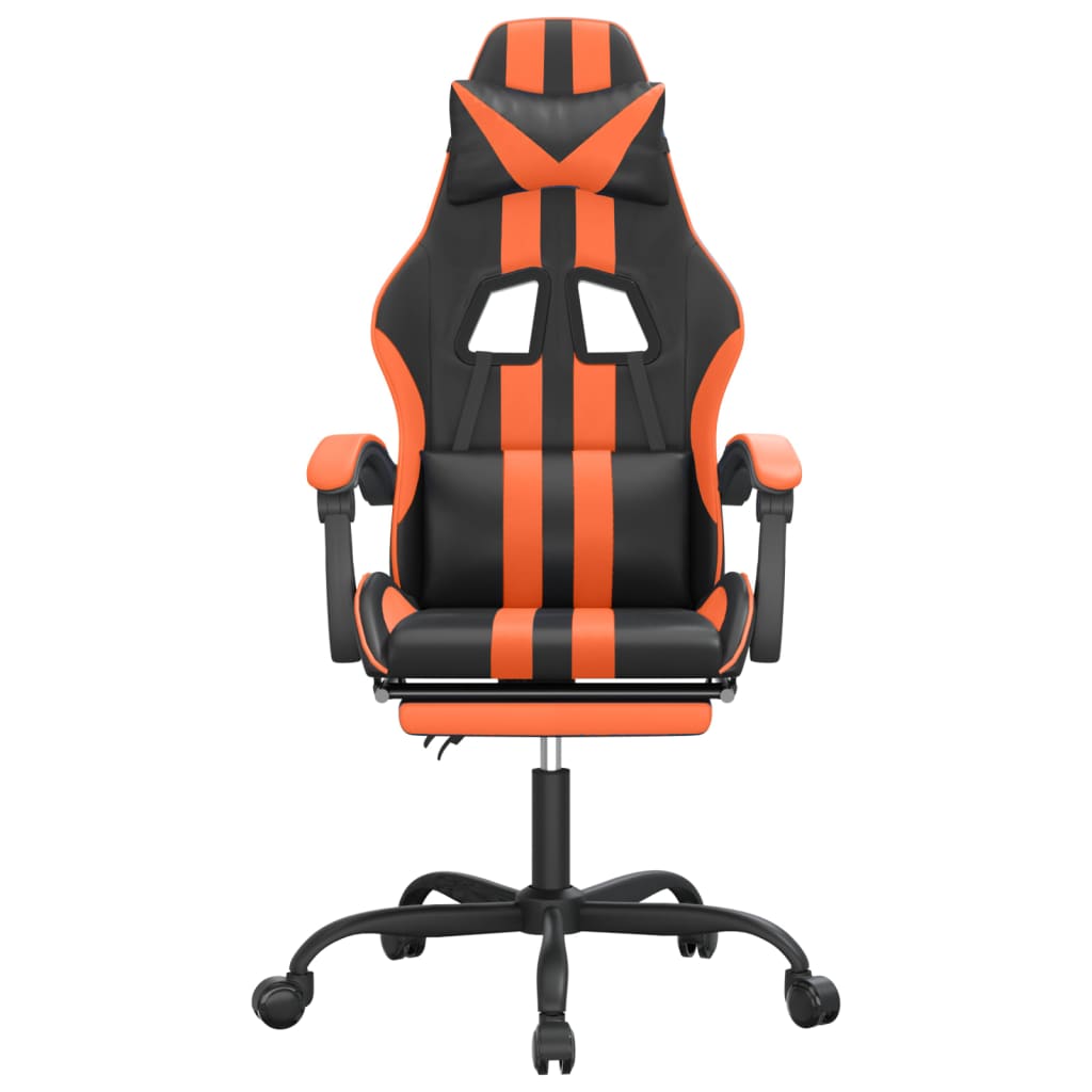 vidaXL Vrtljiv gaming stol z oporo za noge črno in oranžno um. usnje