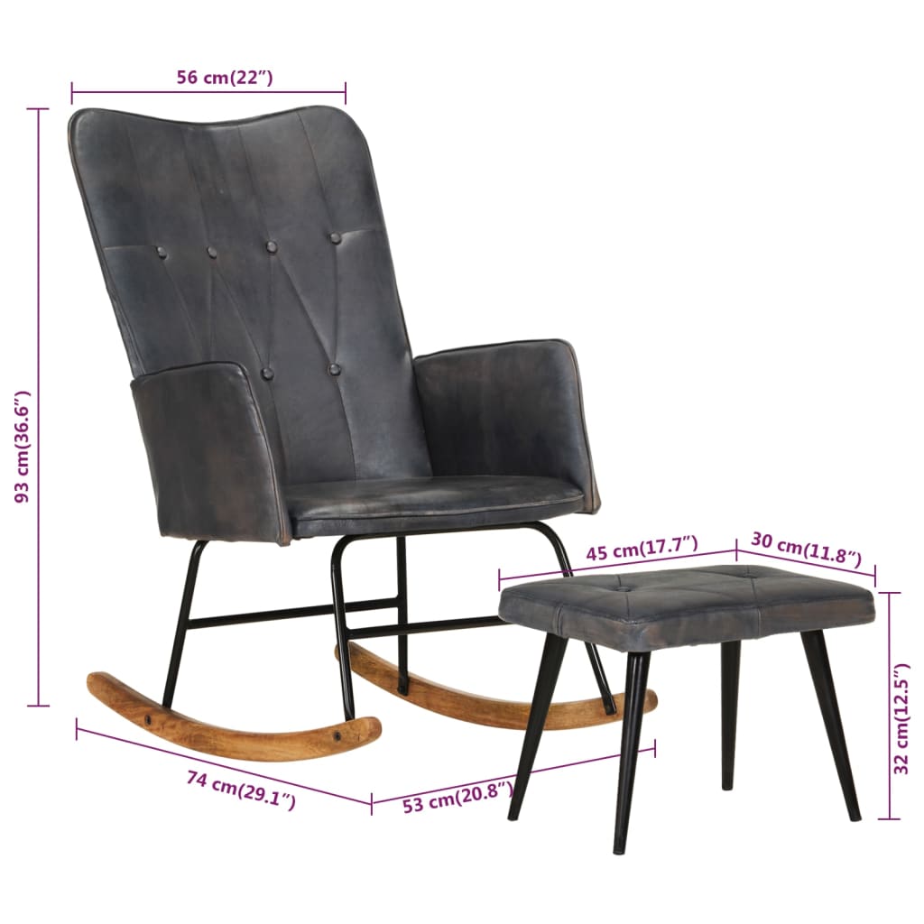 vidaXL Gugalni stol s stolčkom za noge sivo pravo usnje