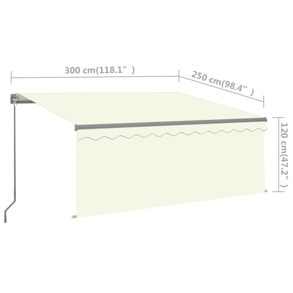 vidaXL Ročno zložljiva tenda s senčilom LED 3x2,5 m krem