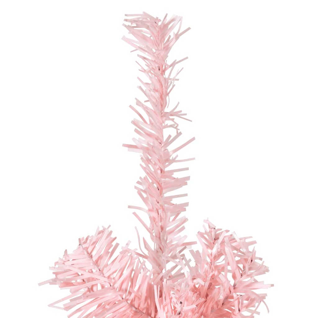 vidaXL Ozka umetna polovična novoletna jelka s stojalom roza 210 cm