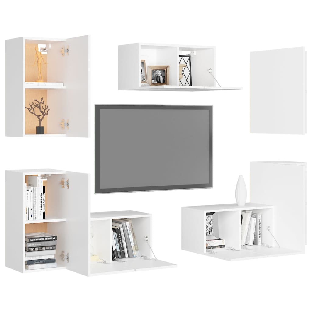 vidaXL Komplet TV omaric 7-delni bela iverna plošča