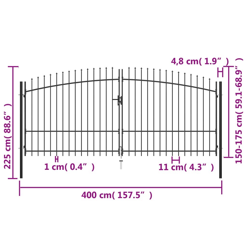 vidaXL Dvojna vrata za ograjo koničasta 400x225 cm