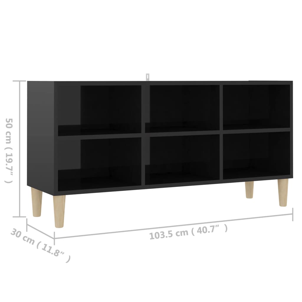 vidaXL TV omarica z lesenimi nogami visok sijaj črna 103,5x30x50 cm