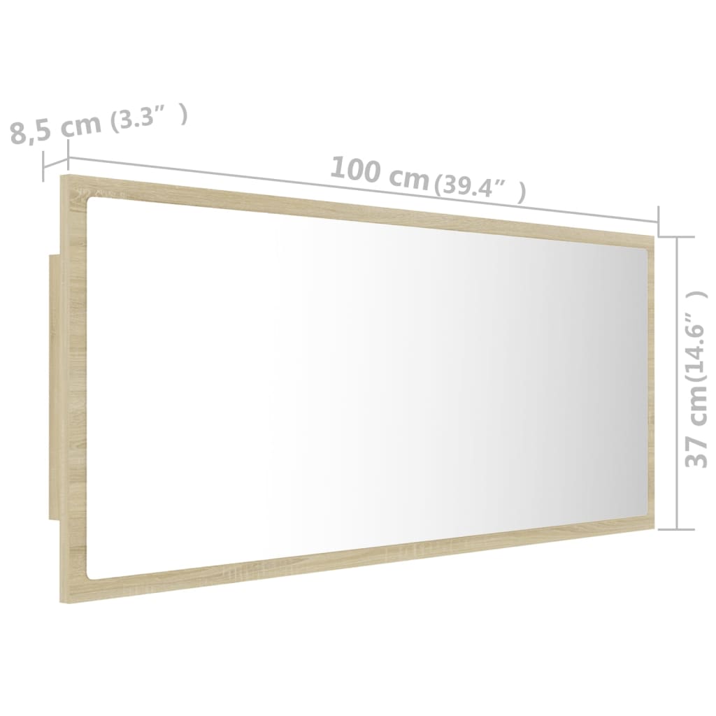 vidaXL LED kopalniško ogledalo sonoma hrast 100x8,5x37 cm akril