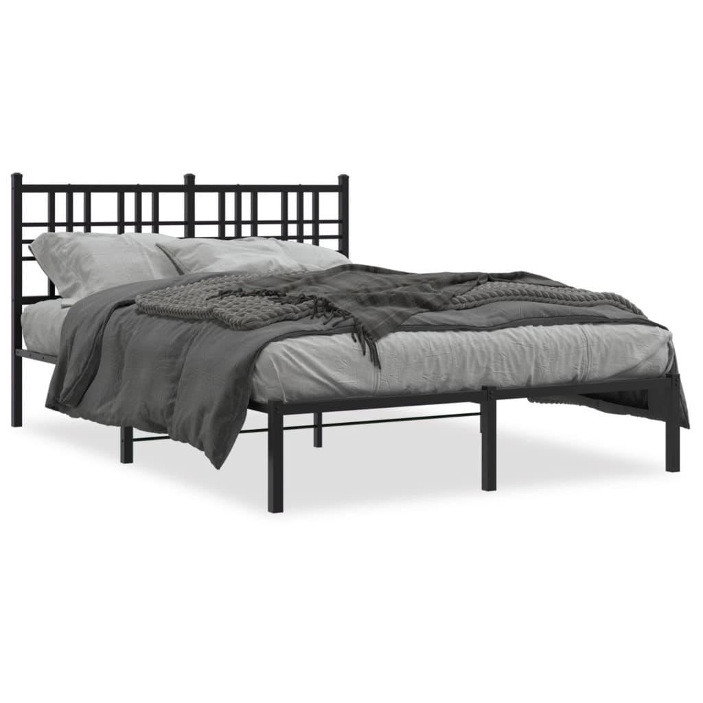 vidaXL Kovinski posteljni okvir z vzglavjem črn 135x190 cm