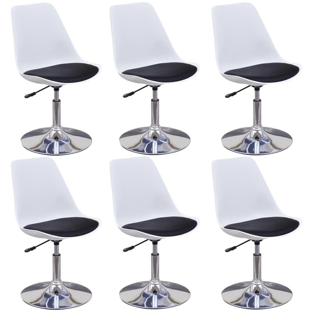 vidaXL Vrtljivi jedilni stoli 6 kosov belo in črno umetno usnje